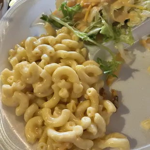 Mac and cheese and salad