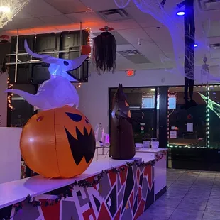 halloween decorations in a restaurant