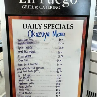 Okazuya menu