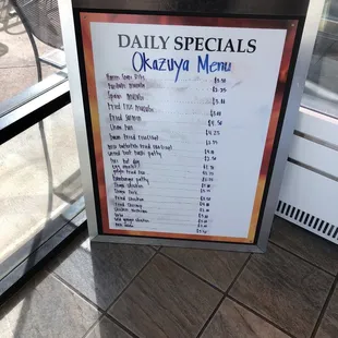 Daily Specials Menu