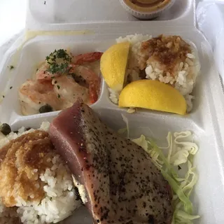 Garlic Ahi and Shrimp Combo Plate