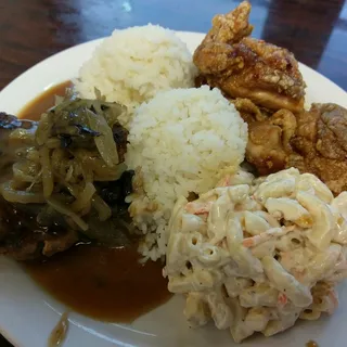 Garlic Chicken and Hamburger Steak Combo Plate