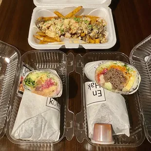 Fries - Kimchi &amp; Bulgoki, Burrito - Friend, Burrito - Bibimbap