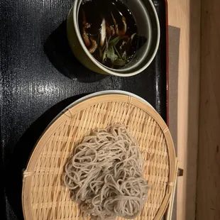 Duck soba warm broth cold soba