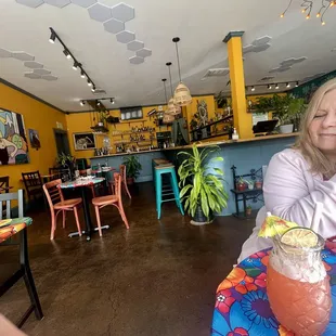 Colorful, vibrant bar and restaurant with REAL plants!