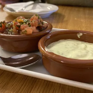 Ají sauce (pico de gallo) and Aioli