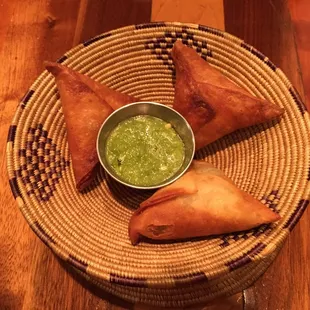 Sambusa.  Delicious.  Vegetarian