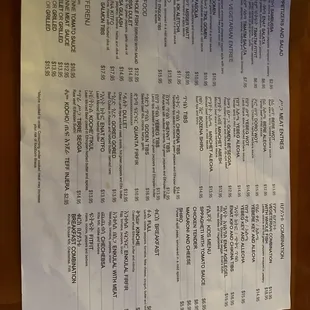 a table with a menu on it