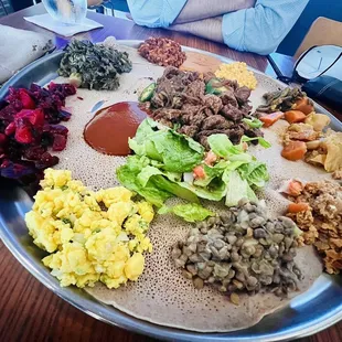 Chekina Tibs Vegetarian Combination, Teff Injera