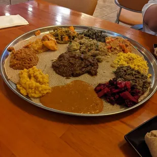 Veggie platter with 2 meats.