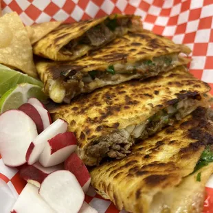 a closeup of a quesadilla