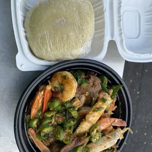 Fufu and Seafood Okra Soup