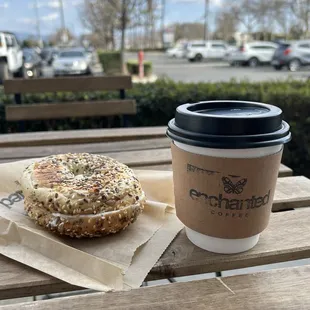 Honey Oat Latte and (F) Cream Cheese Bagel