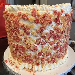 Strawberry Crunch Cake  Strawberry cake with a middle layer of cheesecake