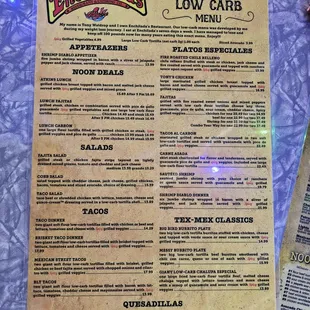 New low carb menu
