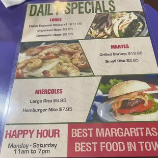 Daily specials menu