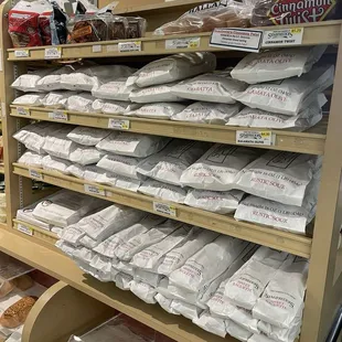 Rack of fresh Semifreddi bread. Score.