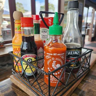 Good selection of condiments on the table