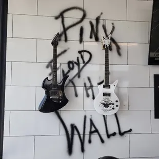 The bartender Jeff made the remarkable designs in this bar including this wall art