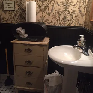 The bathroom in the Encore Coffee Cafe is like being in a museum.