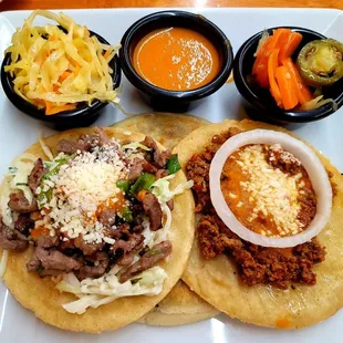 Chapin Combo - one churrasquito, one garnacha and a pupusa.