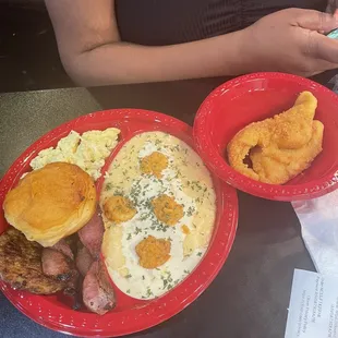 Continental breakfast with side of fried fish