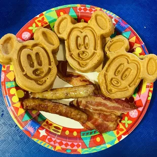 Mickey Waffles, Sausage, and Bacon