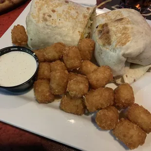 Chicken bacon ranch wrap with tots
