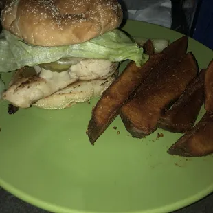Burn out chicken and Cajun wedges