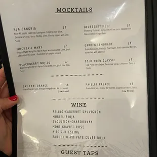 Mocktail menu