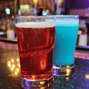 two drinks on a bar counter
