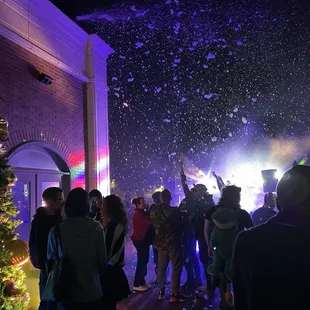 Bubbles! Outside patio of endgame during a music event. 12/23/23