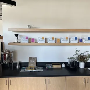a coffee bar with a variety of coffees