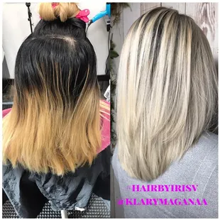 highlighted and root smudged with Schwarzkopf 5-12, &amp; toned her with calura p1 &amp; p32. Also deep conditioned with Olaplex