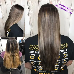 Kayla came in today for a major balayage color correction  Products used @schwarzkopfusa blonde me toned with @redken 7N+7NA.
