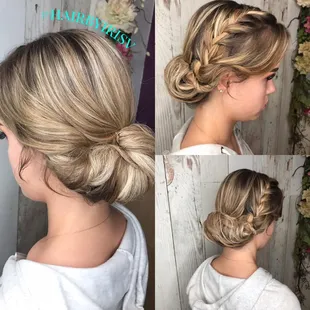 Classic updo and braid for Kennedy, she will be standing up in a quincenera tonight! Have a great time