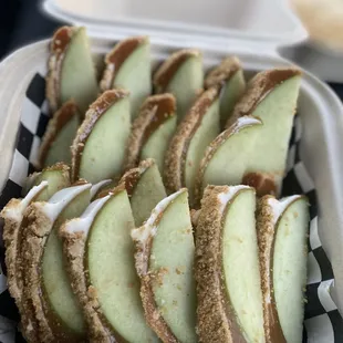 sliced apples in a basket