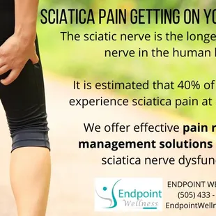 Is sciatica pain getting on your nerves? We offer pain relief and management solutions for sciatica nerve dysfunction.