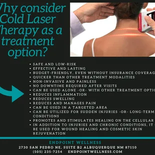 Cold laser therapy is becoming the hot new treatment modality with so many potential uses and no side effects or disadvantages.