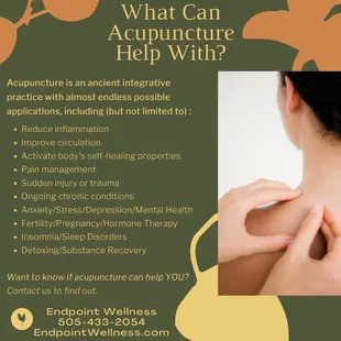 Acupuncture can be used to treat a variety of conditions and even more than one condition at a time.