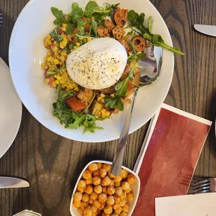 Fried chickpeas and burrata appetizers