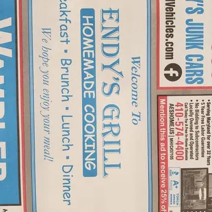 the front of the menu