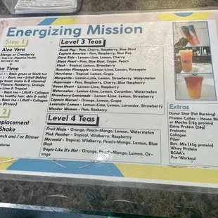 a menu for a beverage