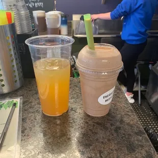 Peach tropical tea and no bake cookie shake