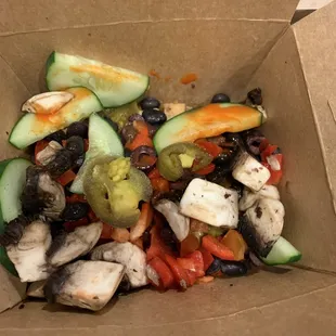 Breakfast bowl with Tofu. Can you find the tofu?