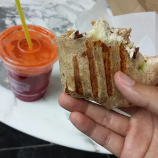 So we're looking at my half-eaten Arnold and untouched Firewater juice. The latter ain't exactly my taste.