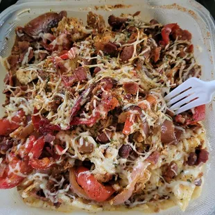 Cajun chicken pasta add their veggies add bacon