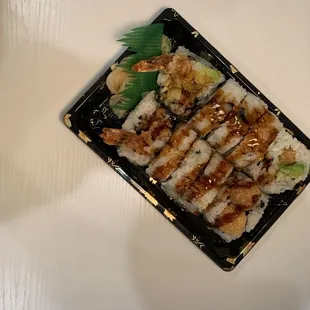 a plate of sushi on a table