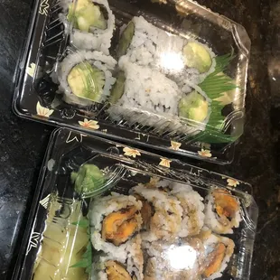 Cucumber avocado roll + sweet potato roll