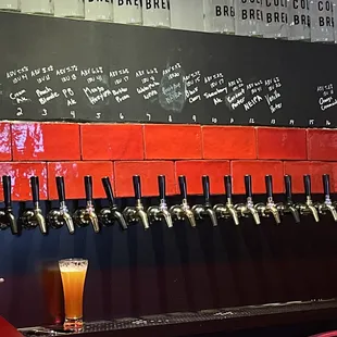 a row of beer taps